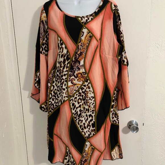 Leopard & Peach Top or Dress 38 Long NWT Large  Car1 - Picture 1 of 6